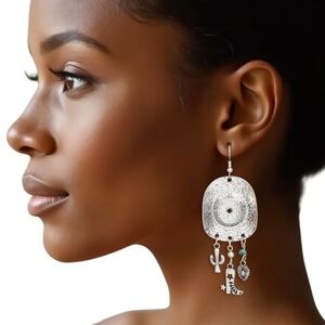 Fish Hook Silver Cowgirl Hat Western Earrings